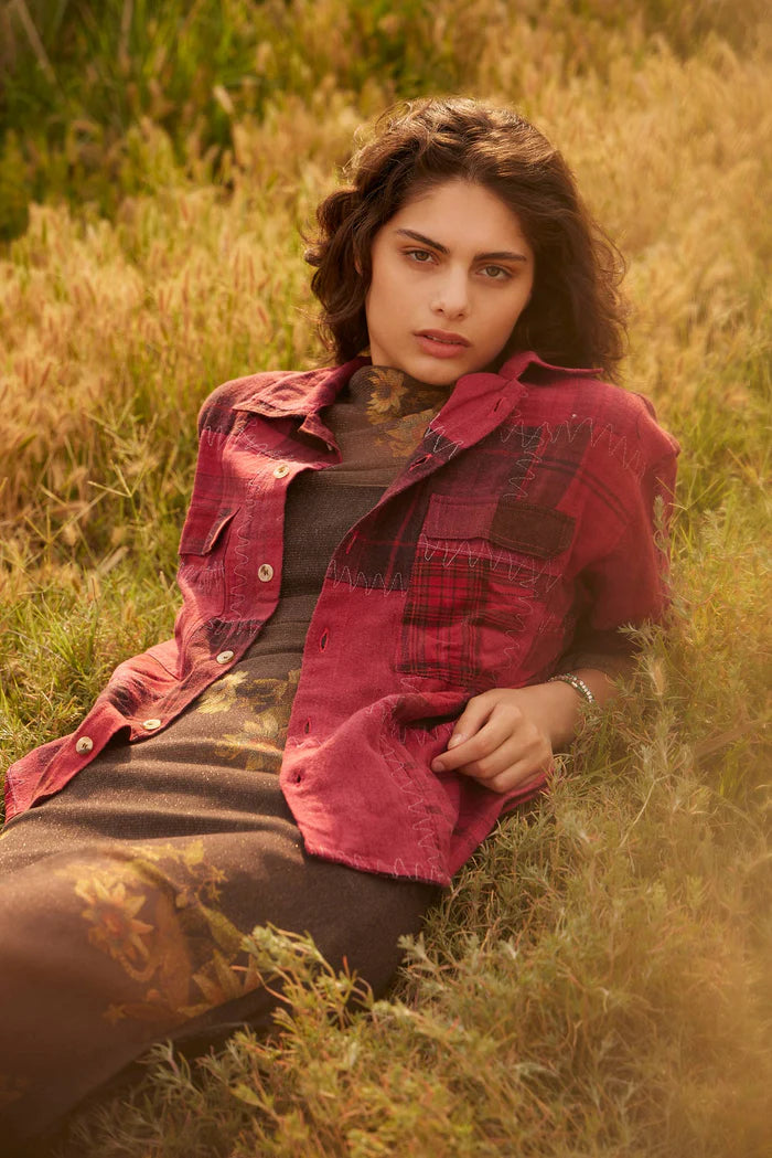 Emma Dawn Patchwork Shacket in Red