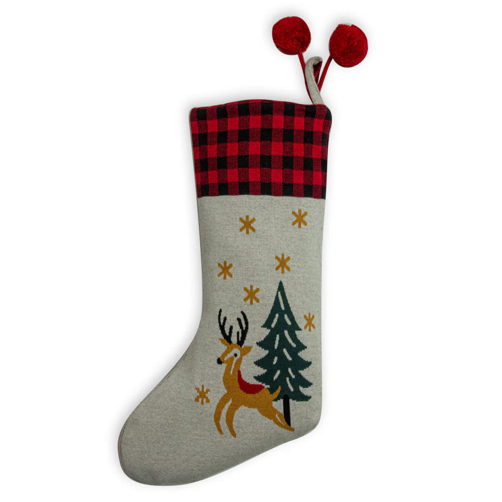 Plaid Top Prancing Deer Stocking