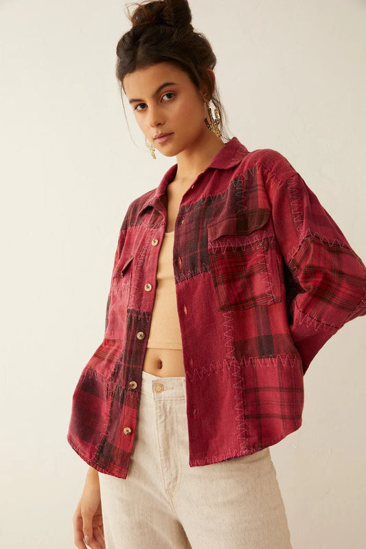 Emma Dawn Patchwork Shacket in Red