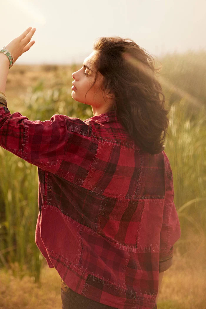 Emma Dawn Patchwork Shacket in Red