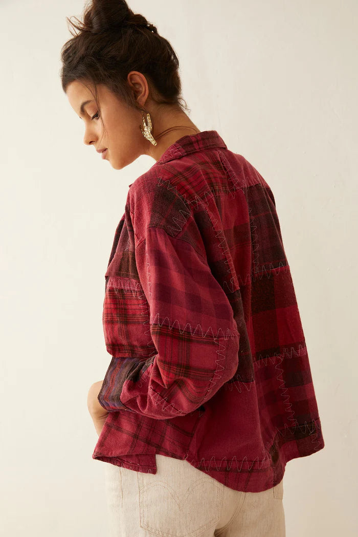 Emma Dawn Patchwork Shacket in Red