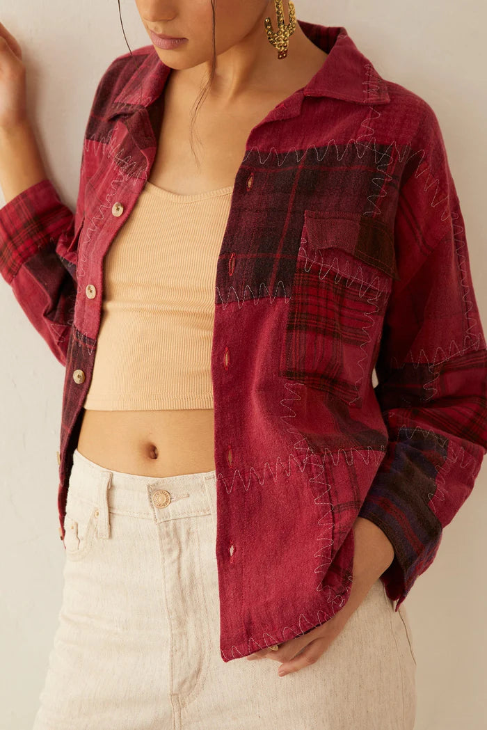 Emma Dawn Patchwork Shacket in Red