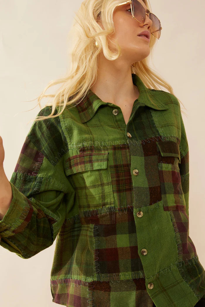 Emma Dawn Patchwork Shacket in Green