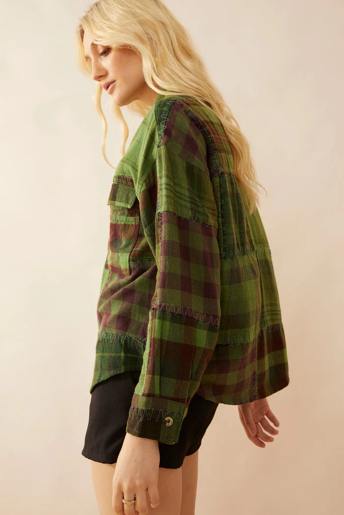 Emma Dawn Patchwork Shacket in Green