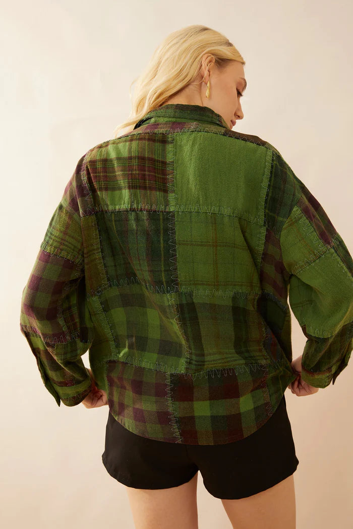 Emma Dawn Patchwork Shacket in Green