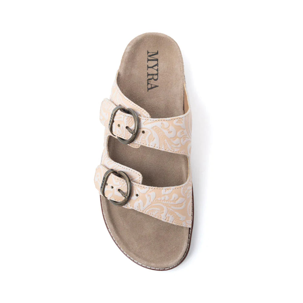 Desert Lily Embossed Leather Sandals in Antique White